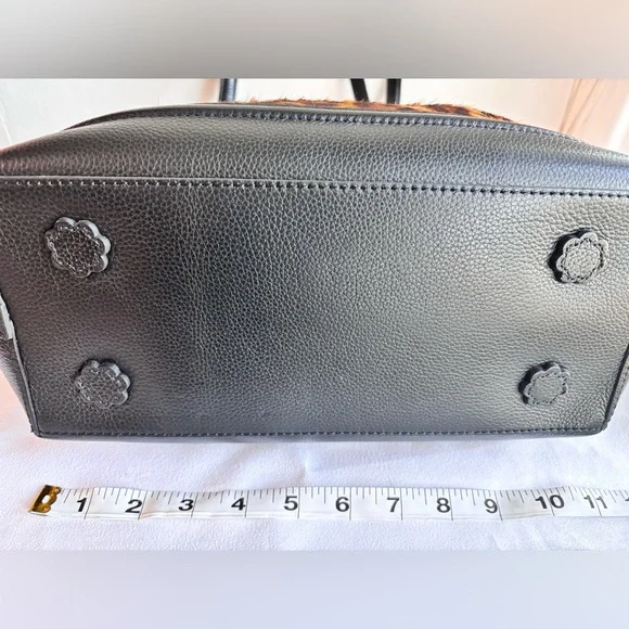 NWT Brighton Leopard Lex Tote Uptown Spots Black Leather Embroidered Flowers - Picture 6 of 15